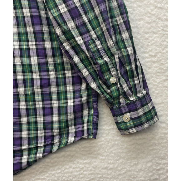 Vintage Tommy Jeans Shirt Mens Large Purple Green Tartan Plaid Button Down Logo - Picture 7 of 12